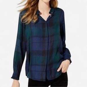 LOFT Plaid Tartan Button Down Blouse